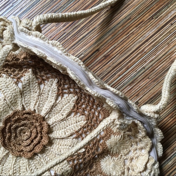 Handmade Handbag Crochet Lined Shoulder Bag 13” - Picture 8 of 10